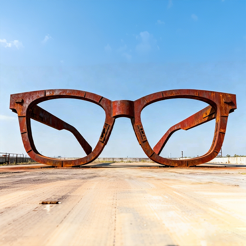 Weather Steel Giant Eyeglass Sculpture