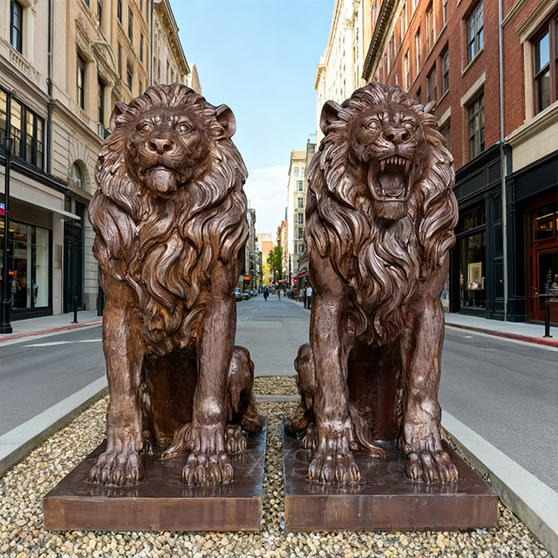 Bronze Sitting Lion Sculpture – Klassisk havedekoration