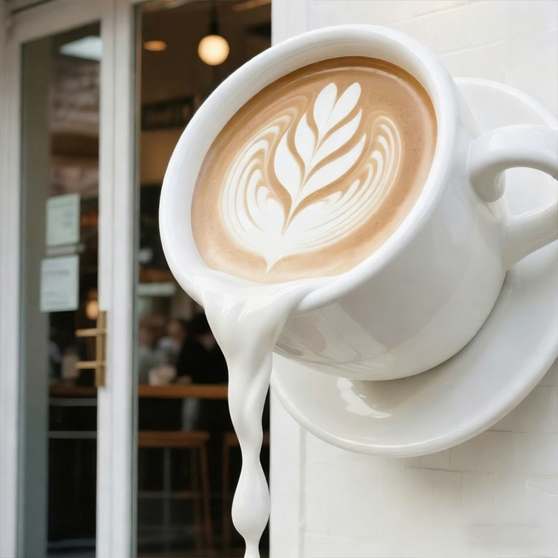 Glasfiber flydende kaffekop dekorativ skulptur