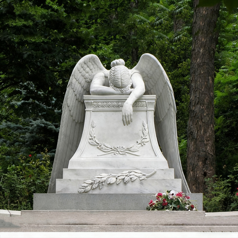 Bøjet hoved engel marmor gravsten