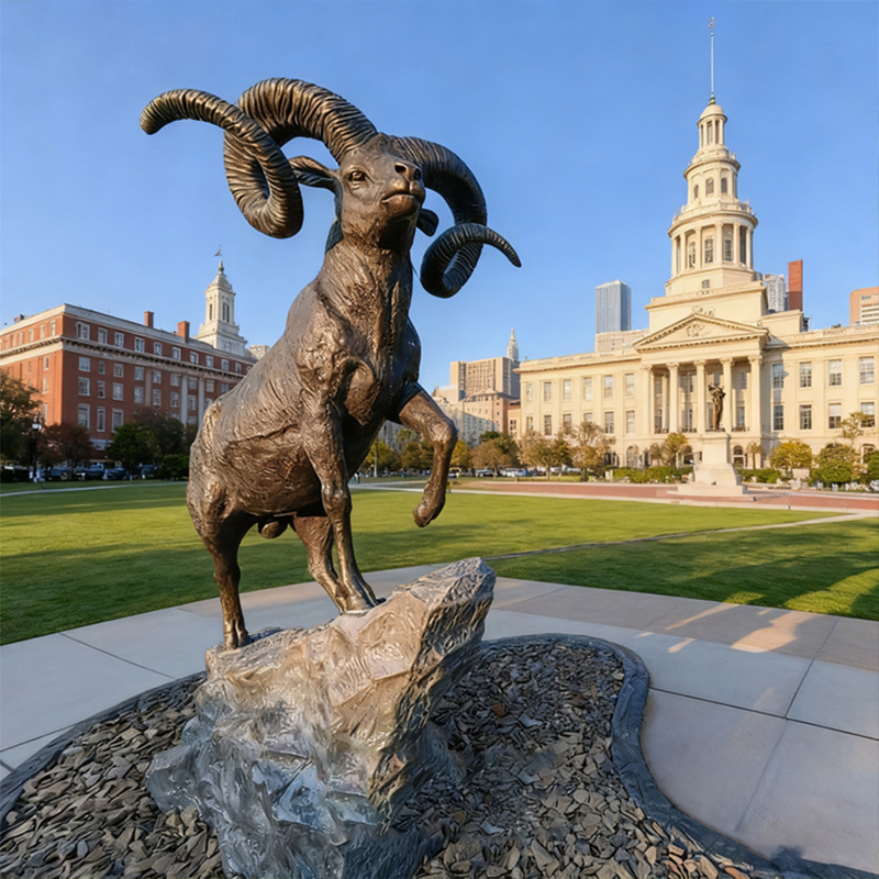 Bronze Big Horn Ram Sculpture – Udendørs havedekoration