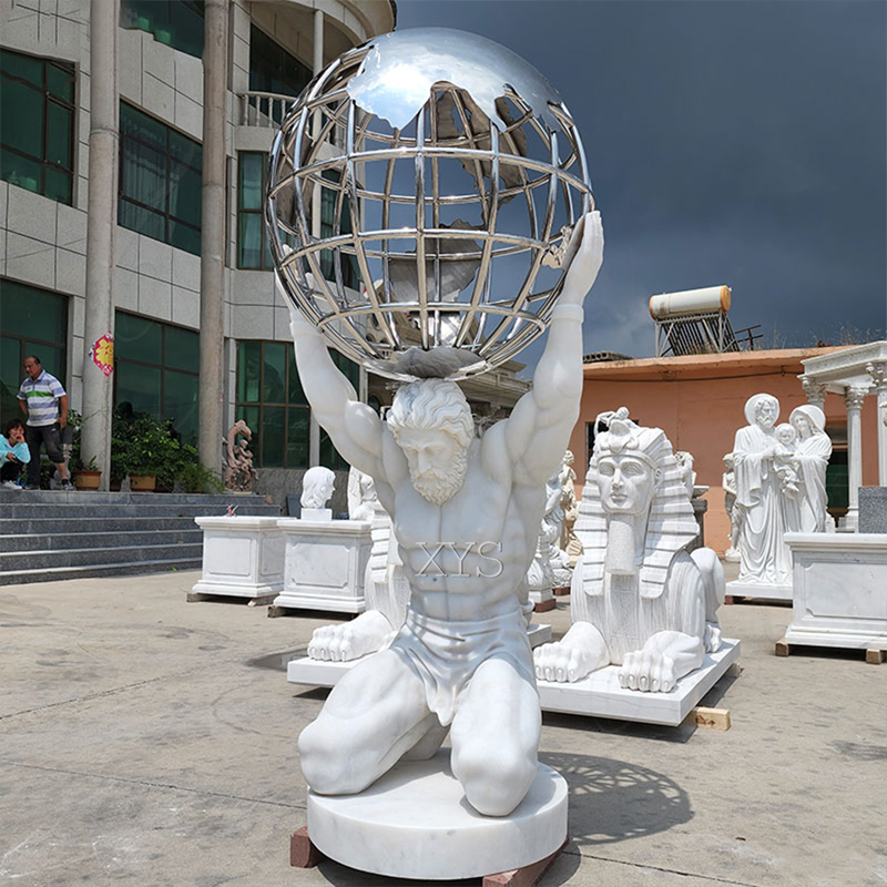 Atlas sten-udskåret globeskulptur