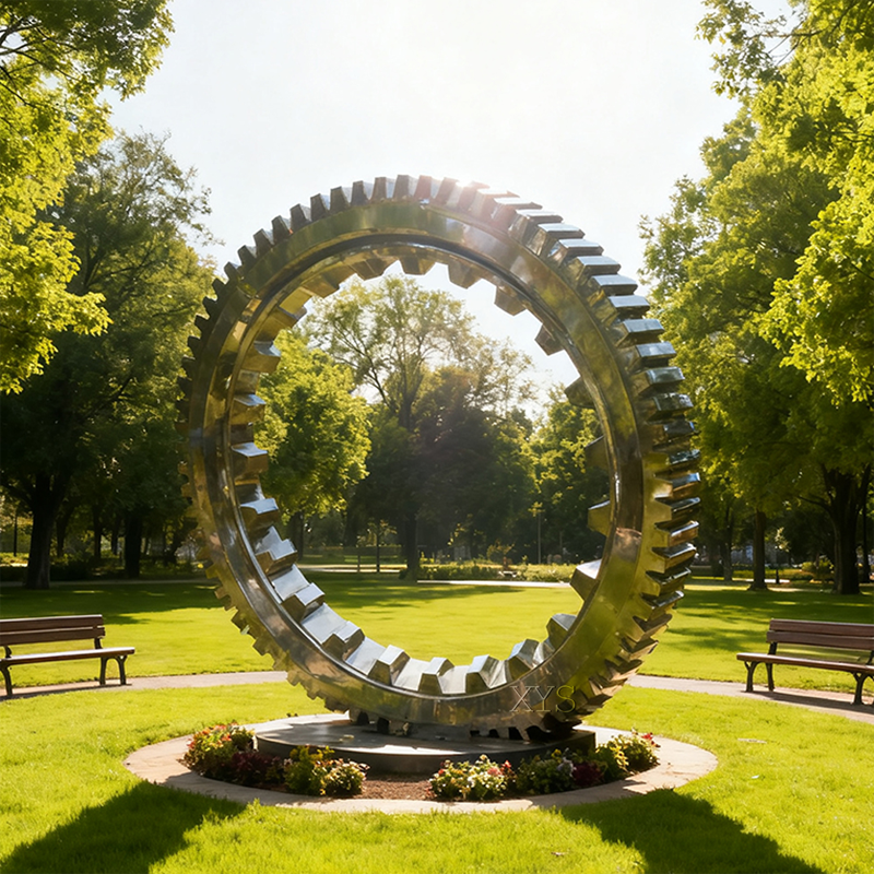 Wheel of Industry Gear Skulptur i rustfrit stål