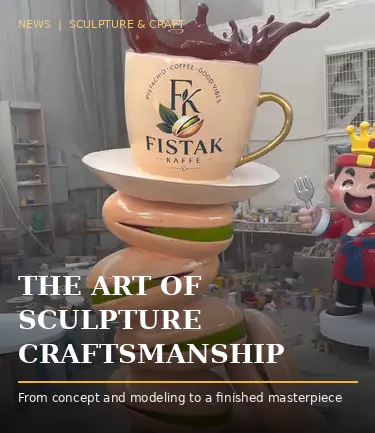 Hvordan er en mærket pistacie-kaffe-fiberglasskulptur støbt og malet til en ny amerikansk café?